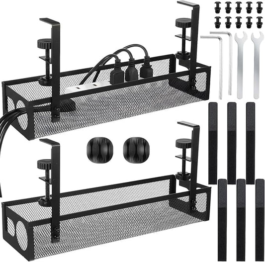 2 Pack Under Desk Cable Management Tray, 15 Inch No Drill Metal Mesh Organizer by Unknown