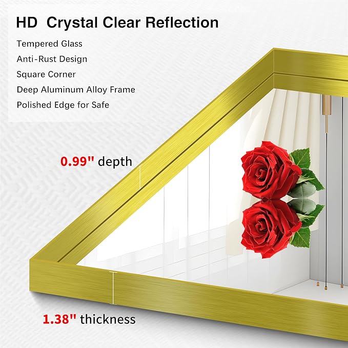 Gold Bathroom Mirror, 36x60 Inch Rectangular Deep Frame Mirror, Large Wall - Image 4