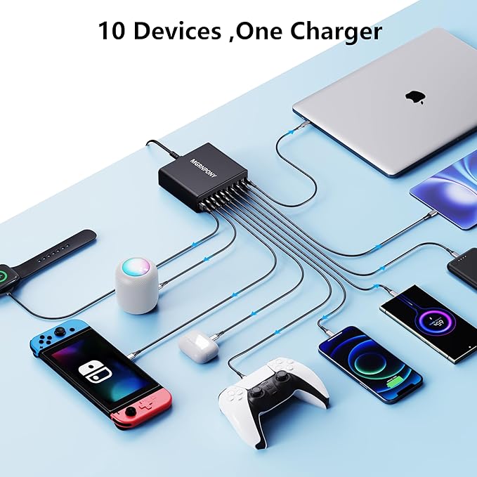320W USB C Charger Block, 10-Port USB C Charging Station GaN III PD 65W Laptop - Image 4