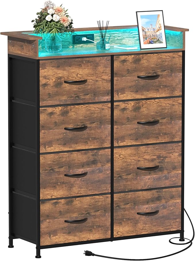 Tall Dresser for Bedroom with Charge Station 8 Drawers Dresser with LED Lights - Image 7
