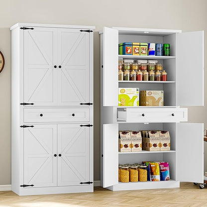 Pantry Organizers and Storage Cabinet, 70” Barn Door White Kitchen Cabinet - Image 4