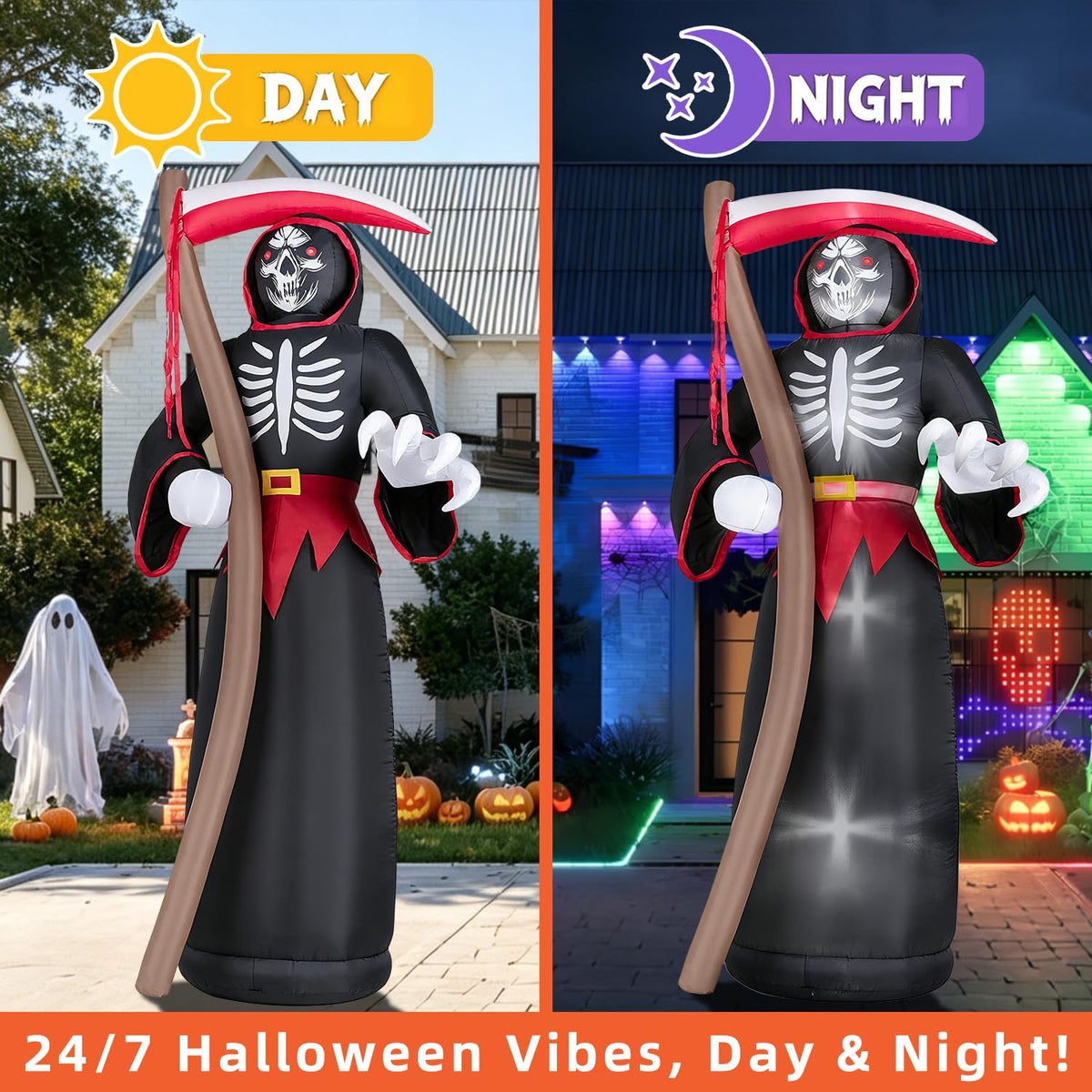 8FT Halloween Inflatables Outdoor, Giant Grim Reaper Blow Up Yard Decor