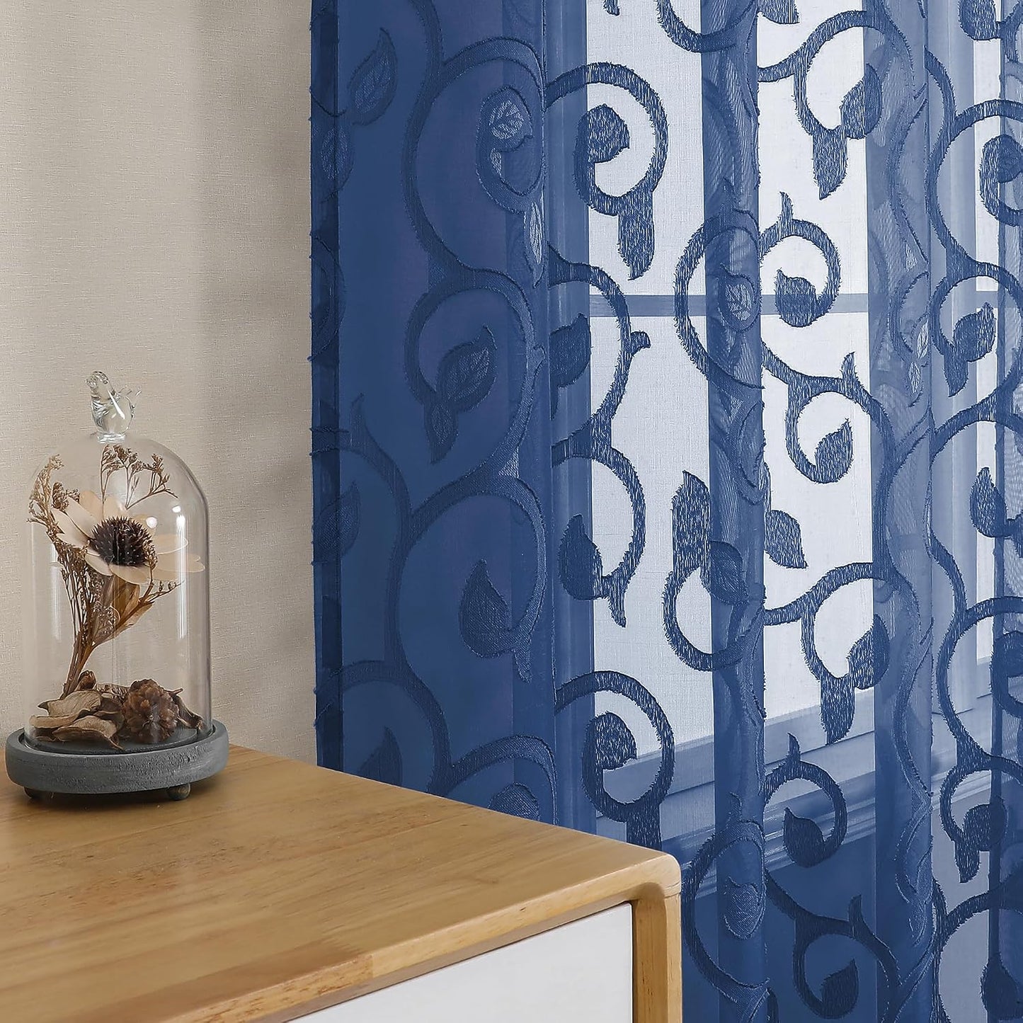 Furman Blue Sheer Curtains Tiers 36 inch Length, Light Filtering Soft Airy Clear Cafe Curtains Tier for Living Room Bedroom Farmhouse Small Windows Half Curtains, 2 Pcs, Each 40Wx36L inch