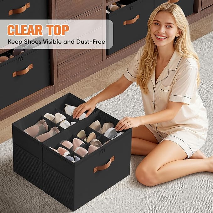 2 Pack Shoe Organizer for Closet, Foldable Shoe Storage Organizer - Image 6