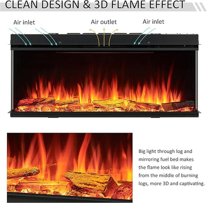 LegendFlame 43" W Smart Build in Electric Fireplace Insert, 1-2-3 Sided View - Image 3
