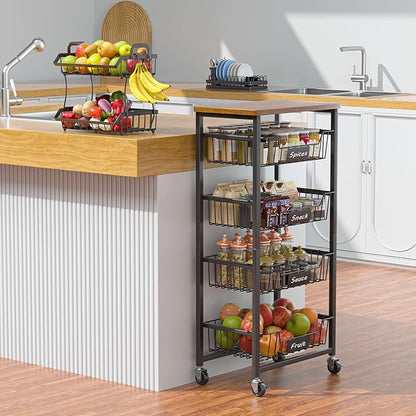 Kitchen Storage Cart with Wheels, 5-Tier Metal Utility Rolling Cart Fruit - Image 9