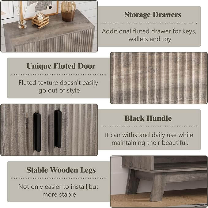 Shoe Cabinet Storage for Entryway, 4 Tier Fluted Shoe Storage Cabinet - Image 5