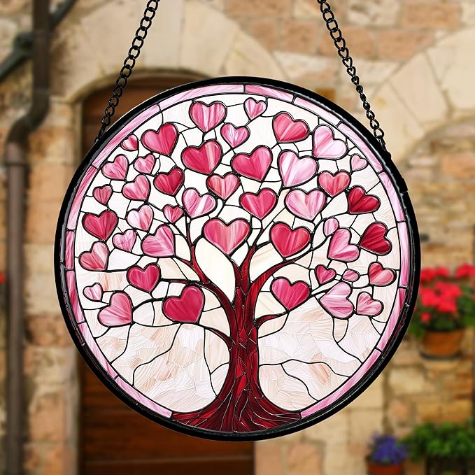 DASTOLL Stained Glass Window Hanging, Valentine's Day Gifts Pink Love Heart - Image 4