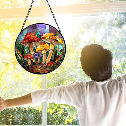 DASTOLL Stained Glass Window Hanging, Jungle Mushrooms Sun Catchers Diamond - Image 3