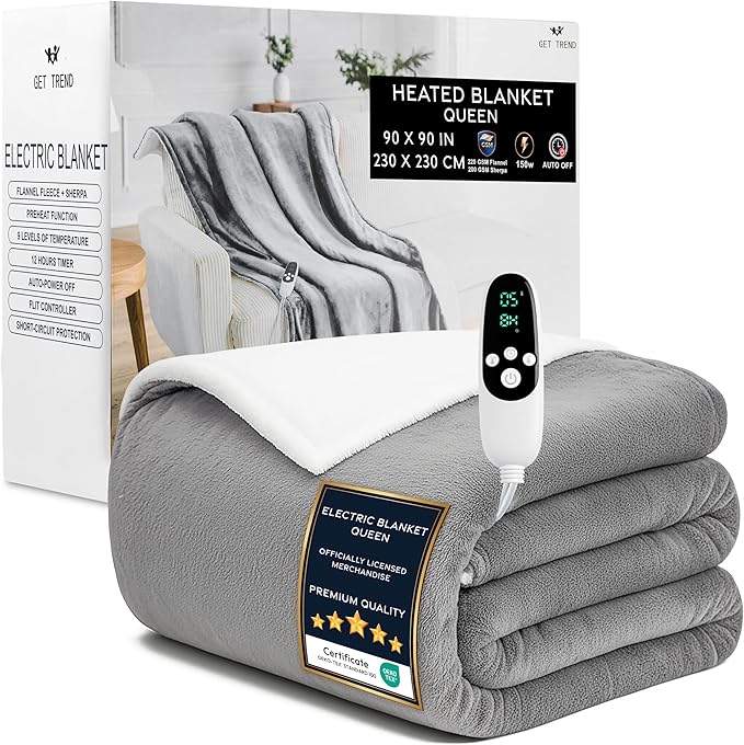 Heated Blanket Electric Luxurious Fleece Queen Blanket, 9 Heat Settings & 12H by GetTrend