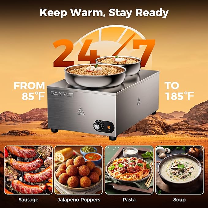 20qt 2-in-1 Electric Soup Warmer and Steam Table Food Warmer, 1200W Stainless - Image 5