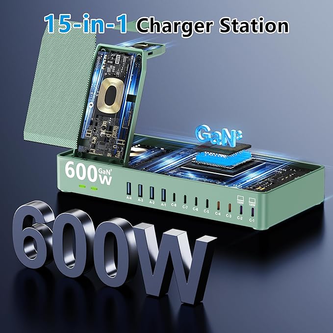 600w Charging Station for Multiple Devices, 15 in 1 Wireless Charger - Image 4