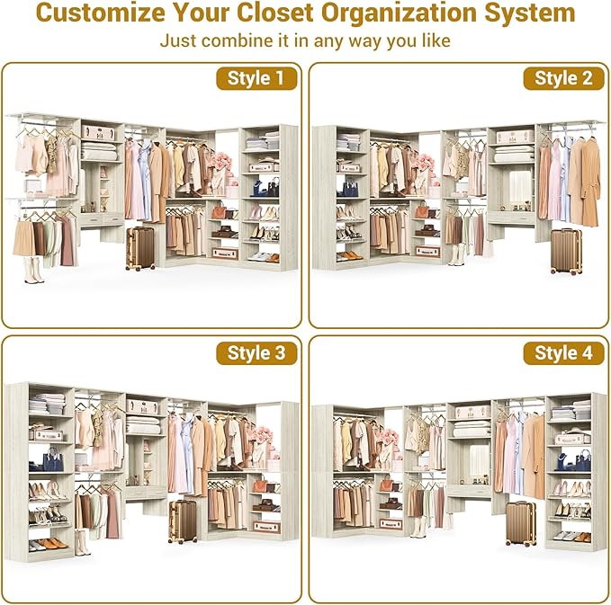 Unikito Closet System with Vanity Desk, 156”Modular Corner Closet Organizer - Image 5