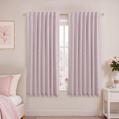 KOUFALL Short Pink Linen Blackout Curtains by KOUFALL