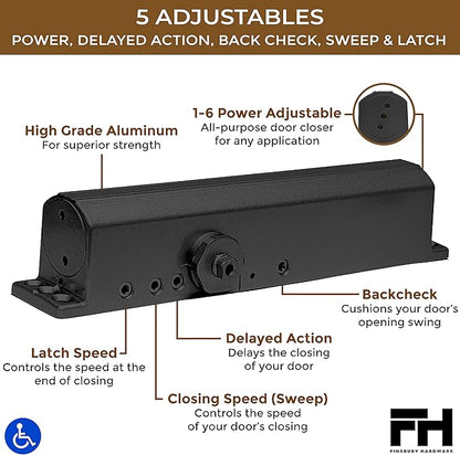Finsbury Commercial Black Door Closer Automatic Heavy Duty High Traffic - Image 3