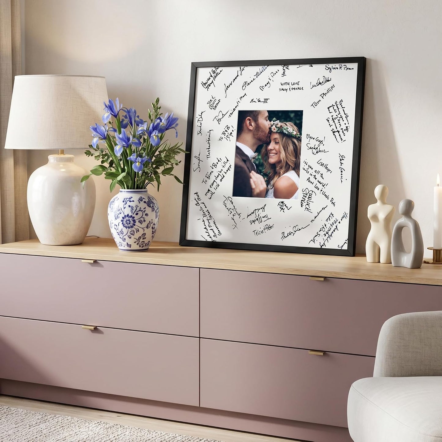 Americanflat 20x20 Poster Frame - Matted to 8x10 - Slim Molding - Black | Polished plexiglass front, hangs vertical or horizontal, sawtooth hangers included, secure turn-tab backing