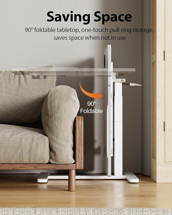 Overbed Table with Wheels, Pneumatic Height Adjustable Overbed Bedside Table - Image 5