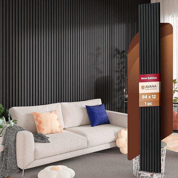 Avana Modern Acoustic Wood Wall Panels – 94.4 X 12.6 Inch Black Oak Acoustic by AvanaHome