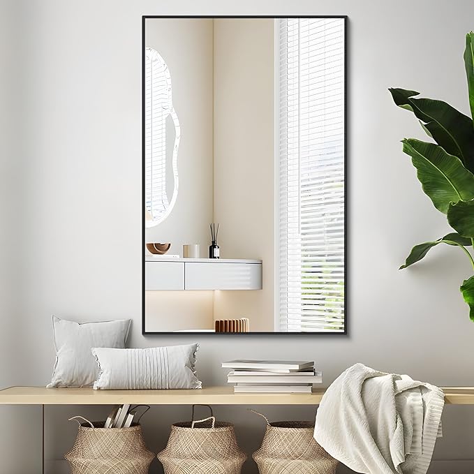 Black Bathroom Mirror for Wall, 30x48 Inch Rectangle Mirrors - Image 4