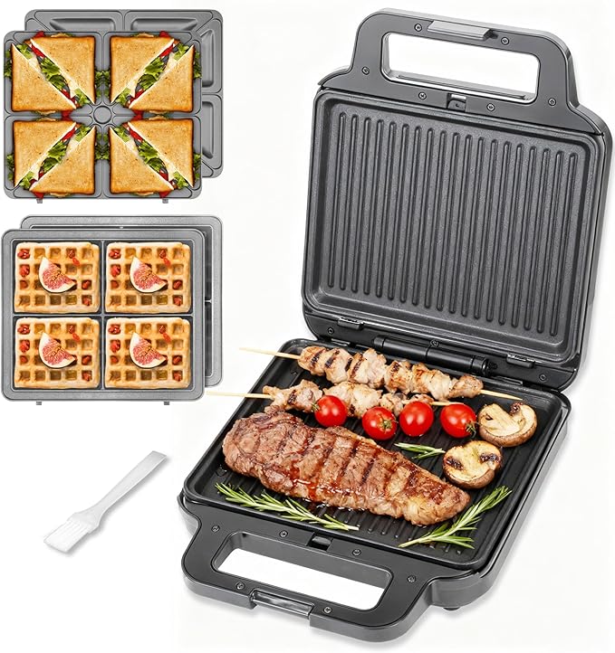 Panini Grill Press Breakfast Sandwich Maker 3 in 1, Electric Griddle Panini by FineMade