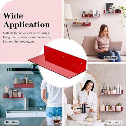 15 Inches Red Acrylic Shelves, Wall Mounted Shelves - Image 6