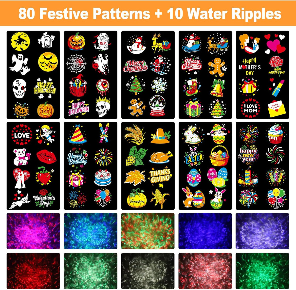 2026 Upgraded Halloween Projector, 8 Patterns (Ocean Wave & Patterns),8 T...
