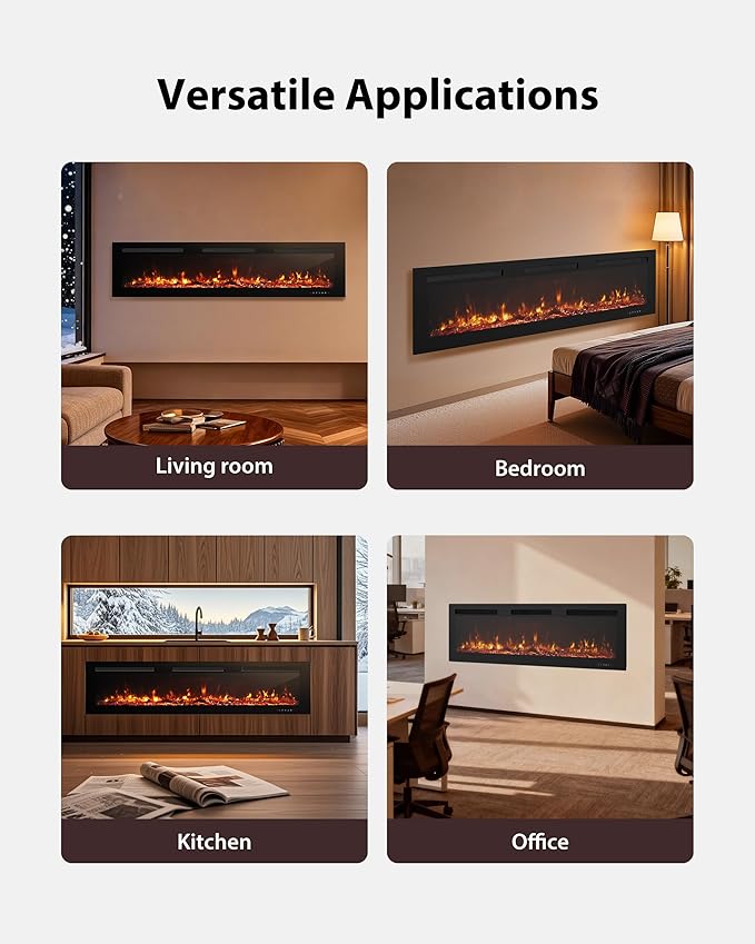 EUHOMY 72 Inch Electric Fireplace Wall Recessed and Wall Mounted - Image 7