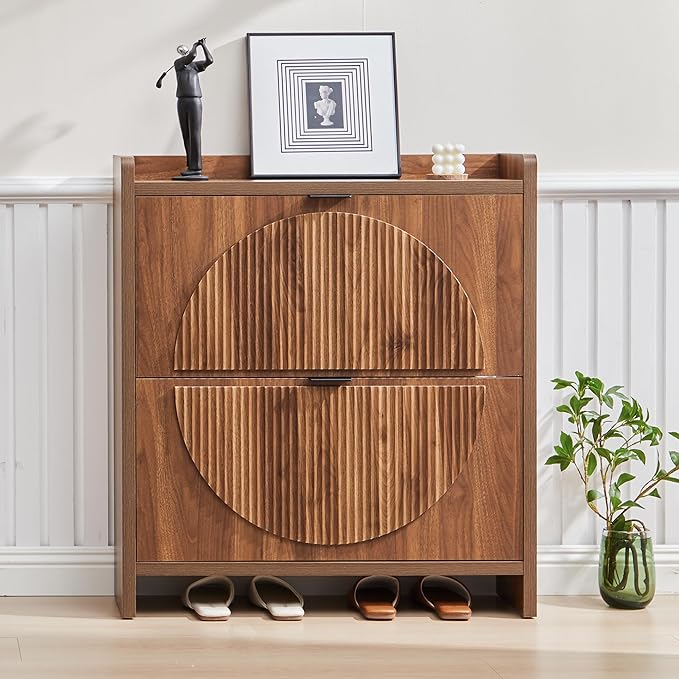 Narrow Shoe Cabinet with 2 Flip Drawers - Image 3