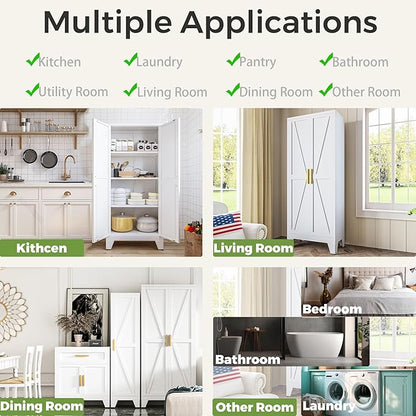COFaR White Farmhouse Storage Kitchen Pantry Cabinet - Image 6