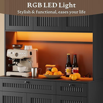 Pantry Cabinet with Charging Station and Light, Tall Kitchen Pantry Storage - Image 5