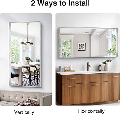 Silver Bathroom Mirror, 24x48 Inch Rectangular Framed Mirror, Large Wall - Image 6