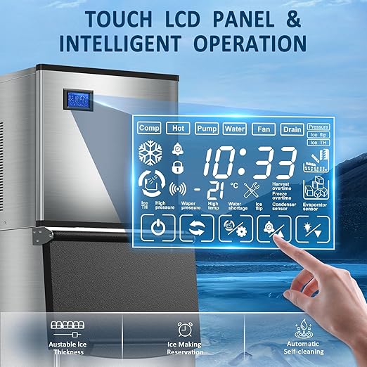 Commercial Ice Maker Machine 500LBS/24H 360LBS Ice Bin LCD Touch Screen Self - Image 2