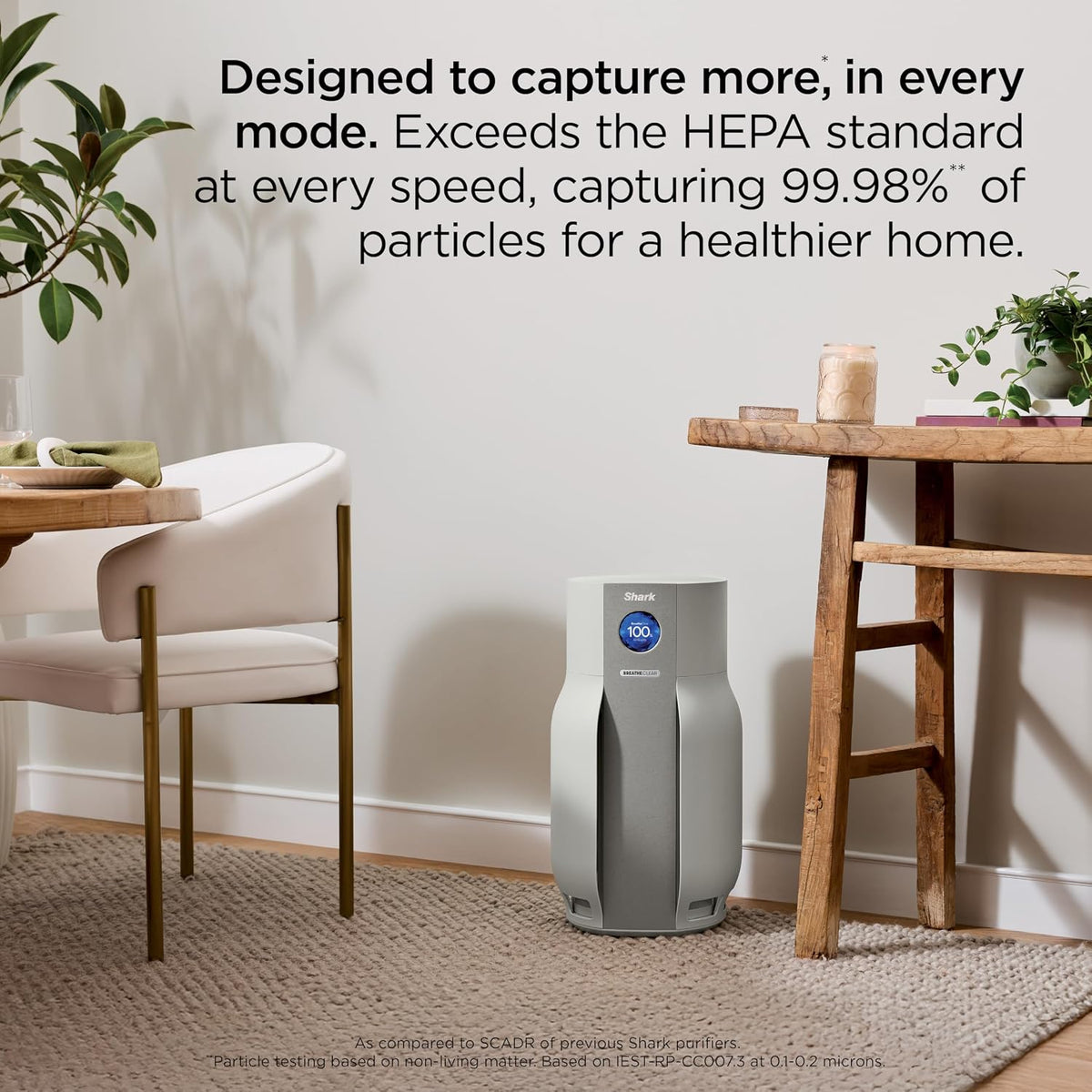 shark breatheclear max smart air purifier, hp362, dove showing dimensions