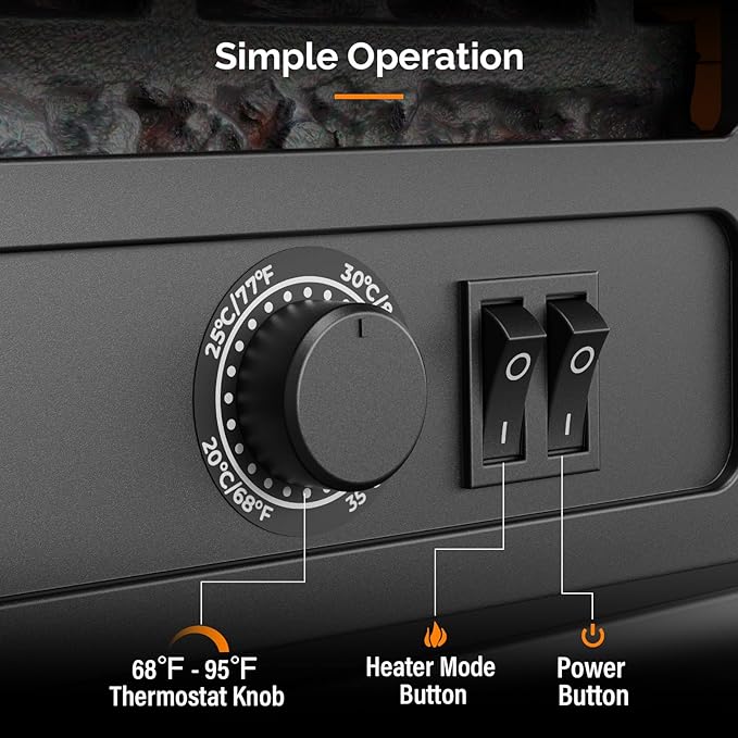 ROVSUN 20" H Electric Fireplace Stove Space Heater, 1400W Portable Freestanding - Image 4