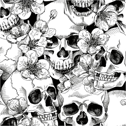 Sugar Skull Floral Peel and Stick Wallpaper - Waterproof, Thick, Self-Adhesive, Removable, Black/White, 17.5" x 393.7"