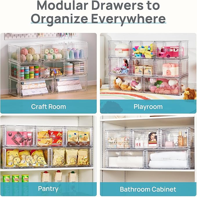 Vtopmart 3 Pack 18QT Clear Stackable Storage Drawers, Easily Assemble Closet - Image 9