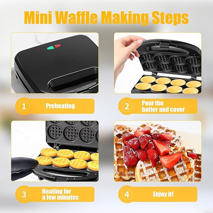 OSTBA Mini Waffle Maker: 750W Powerful Heating, Cooks 8 Waffles at Once - Image 3