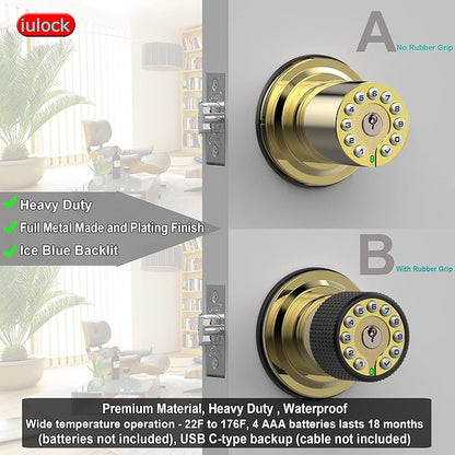iulock Smart Door Knob with Keypad and Key, Keyless Entry Door Lock with Rubber - Image 2
