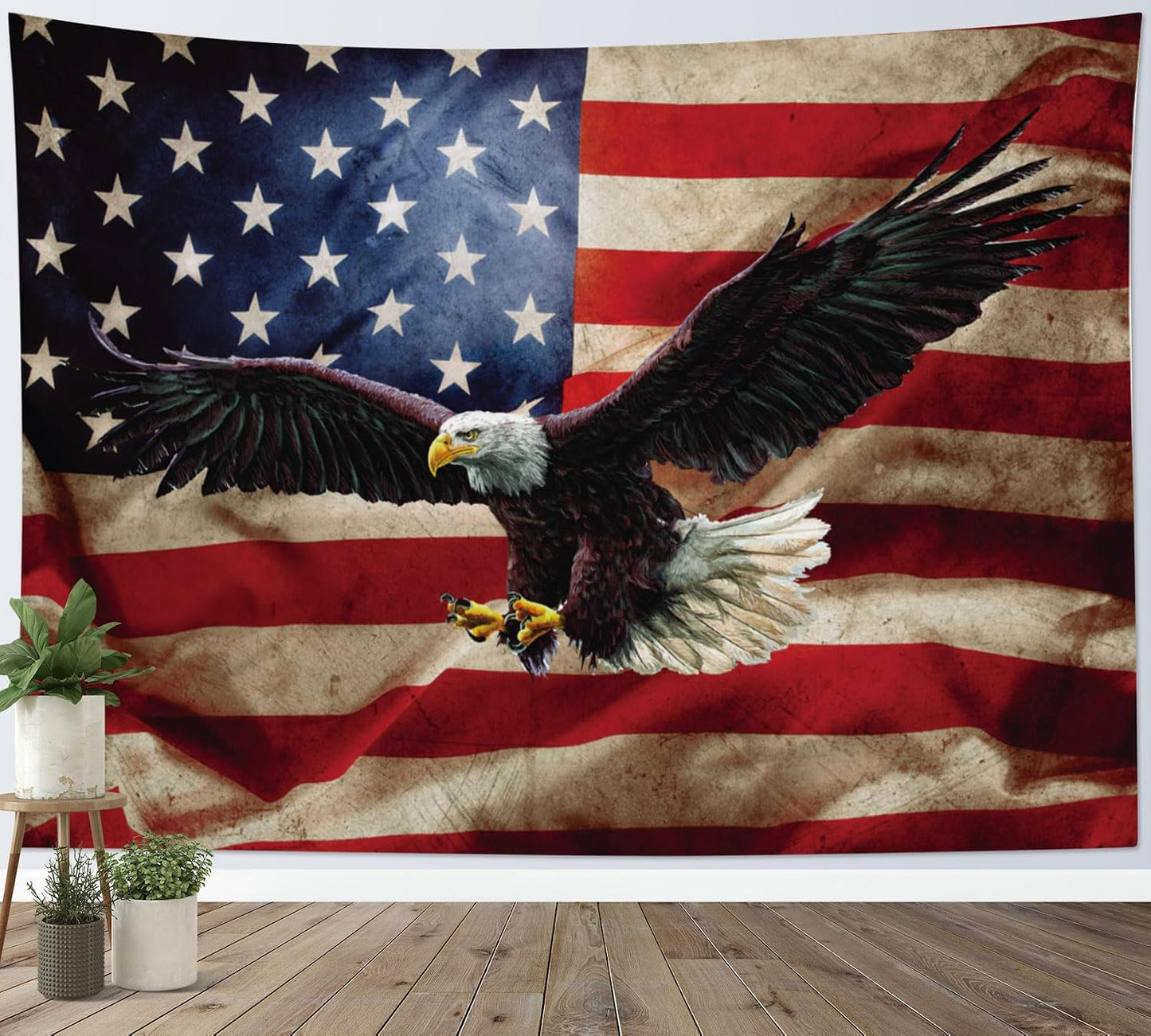 HVEST American Flag Tapestry Wall Hanging Bald Eagle on Vintage Stars and Striped USA Flag Tapestry for Bedroom American Flag Wall Art Tapestries for Living Room College Dorm Party,40L X 60W inches