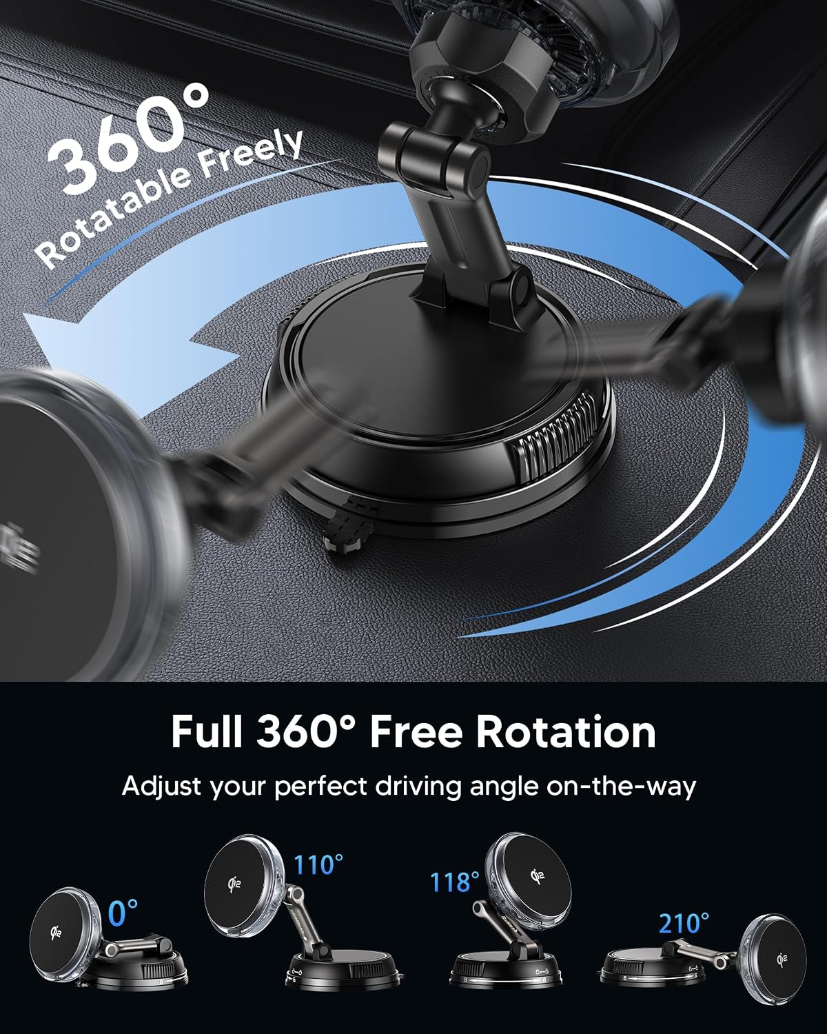 Qi2.2 25W Magnetic Car Charger with Cool Fan, 78+LBS Vacuum Suction