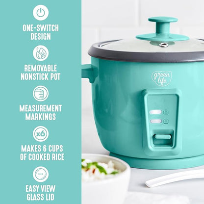 GreenLife Rice Cooker with Removable PFAS-Free Ceramic Nonstick Pot, 3-Cups - Image 5