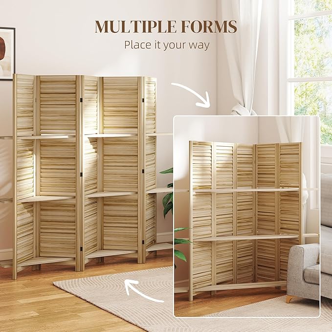HOMCOM Room Divider, 5 Panel 67" Tall Wood Privacy Screen - Image 6