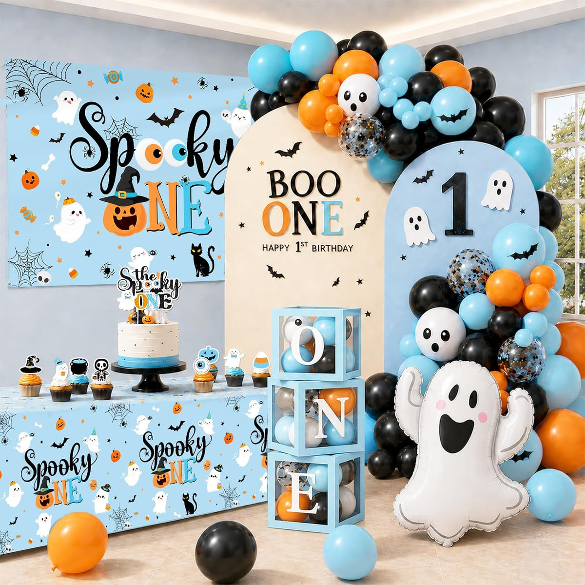 Spooky One Birthday Decorations Boy,123pcs Halloween 1st Birthday Party Decor...