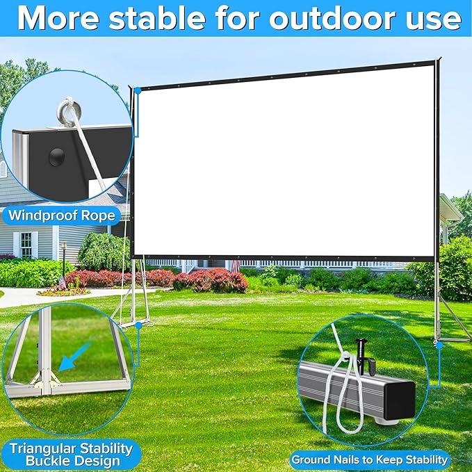 250 inch Projector Screen with Stand, Upgraded 3 Layers PVC 16:9 Large Outdoor - Image 4