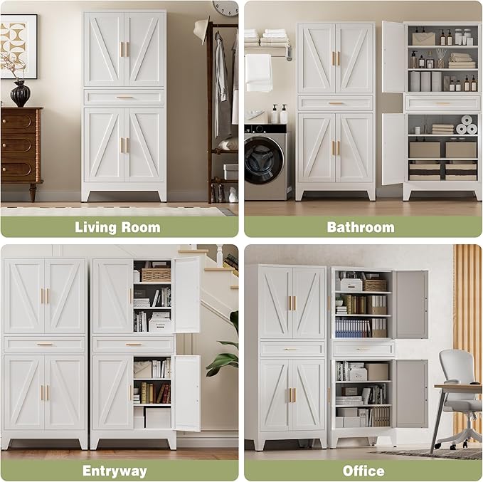 COFaR 71" Tall Kitchen Pantry, Farmhouse Storage Cabinet - Image 4