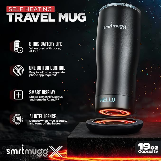 X Heated Coffee Mug 19 oz., 8 Hour Battery Life, Self-Heating, Adjustable Temp - Image 3