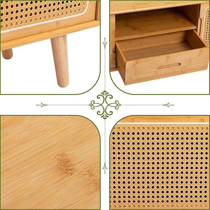 HollyHOME Bamboo TV Stand with Storage - Image 4
