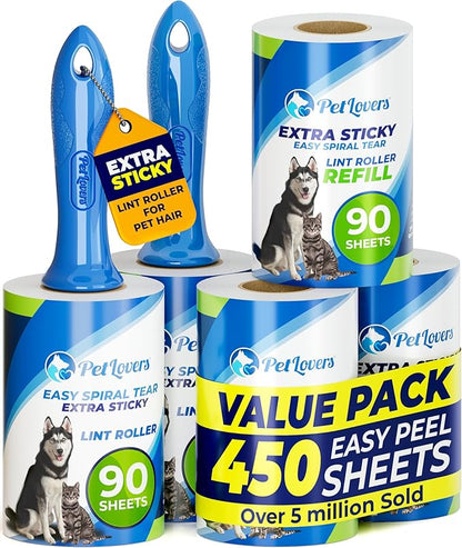 PetLovers Extra Sticky Lint Roller Mega Value Set 450 Sheets by PetLovers