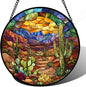 CRISGIF Stained Glass Window Hanging Cactus Mountains Landscape Large 11.8" by Follow