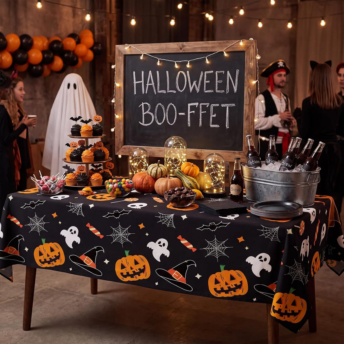 CXPSINC 54 Inch X 200 Feet Plastic Table Cover Roll Disposable Halloween Tabl...